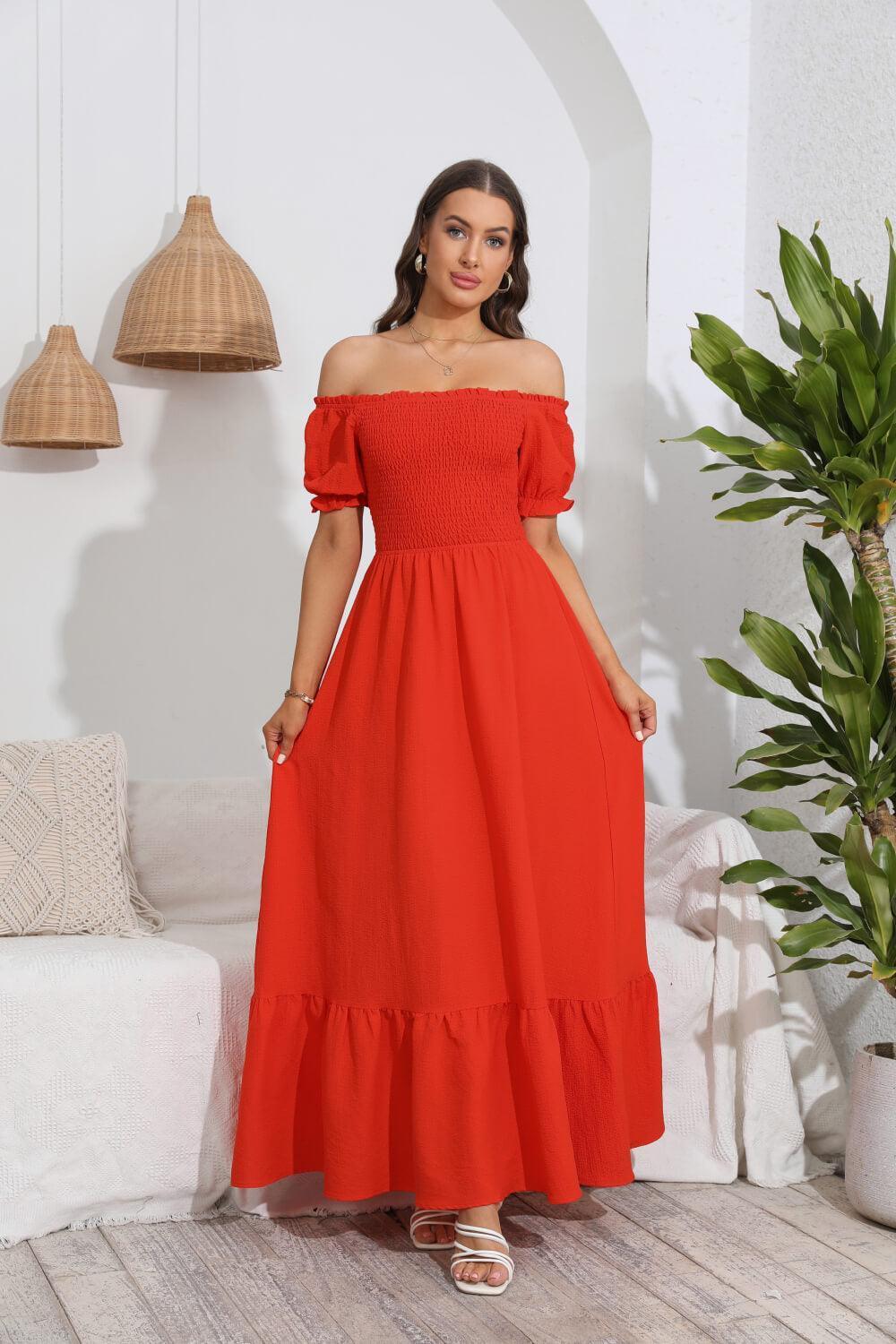 Vacation Glam Off-Shoulder Maxi Dress - MXSTUDIO.COM