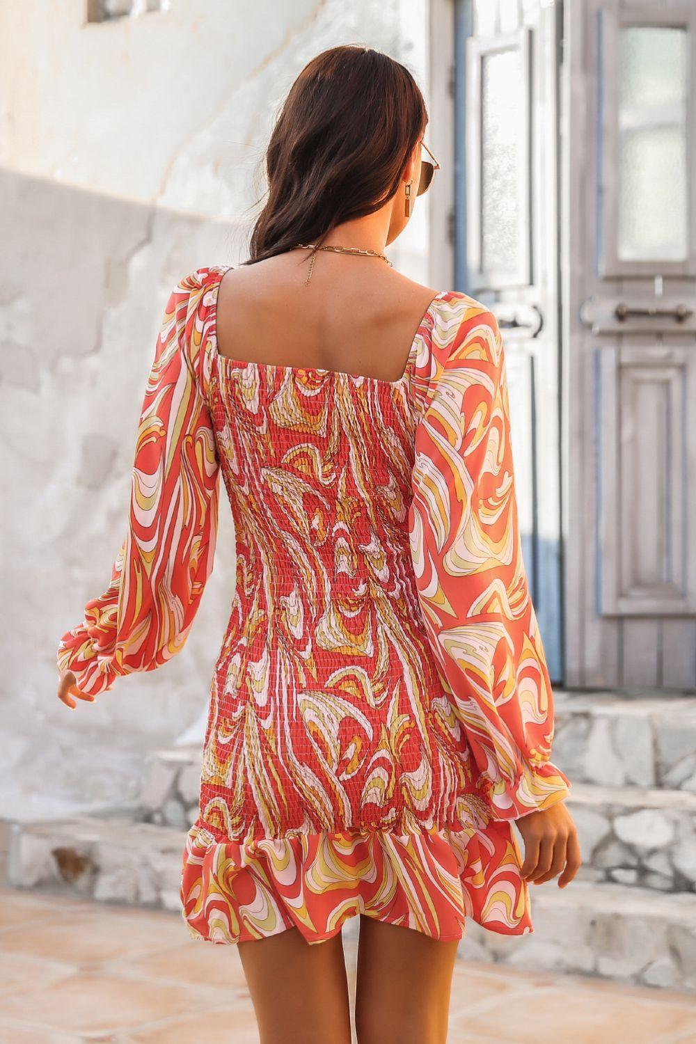 Vacation Hottie Smocked Square Neck Dress - MXSTUDIO.COM