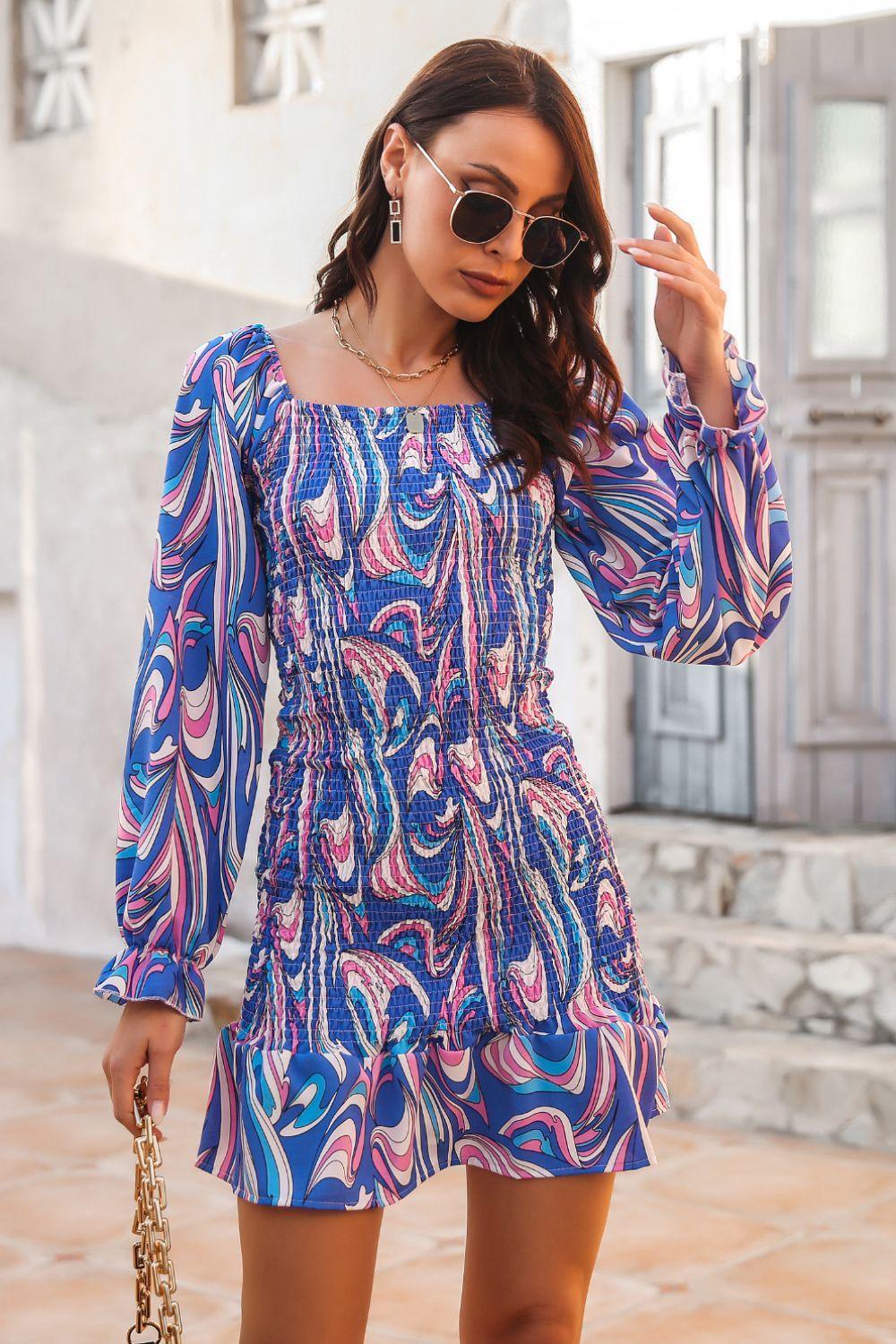 Vacation Hottie Smocked Square Neck Dress - MXSTUDIO.COM