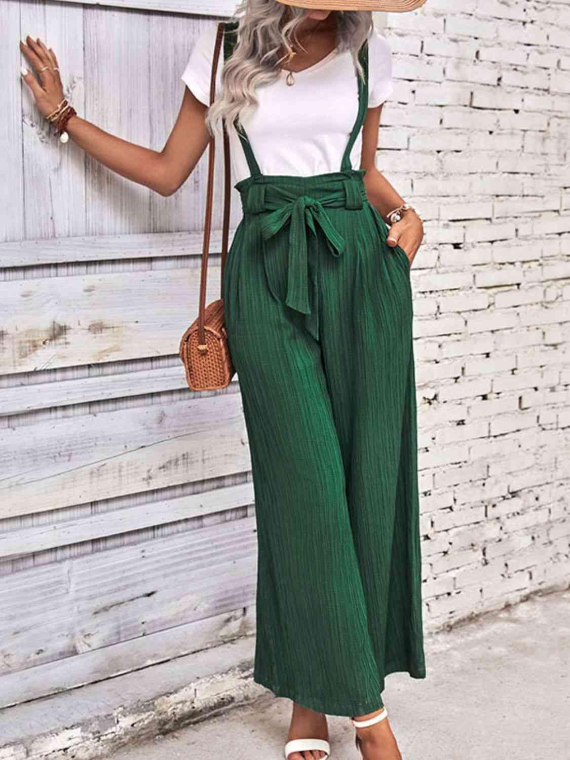 Vacation In Style Tie Belt Wide Leg Overalls - MXSTUDIO.COM