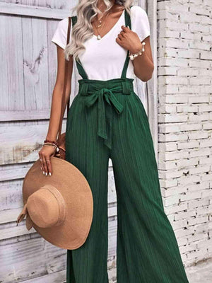 Vacation In Style Tie Belt Wide Leg Overalls - MXSTUDIO.COM