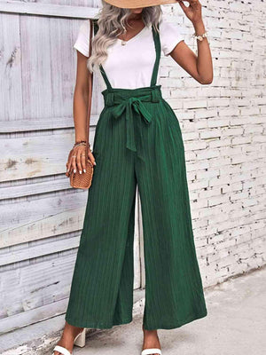 Vacation In Style Tie Belt Wide Leg Overalls - MXSTUDIO.COM