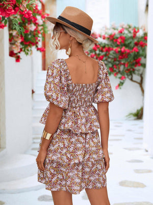 Vacation Look Floral Square Neck Dress - MXSTUDIO.COM