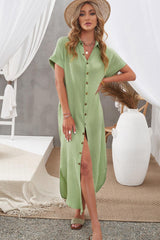 Vacation Mode Slit Maxi Shirt Dress - MXSTUDIO.COM