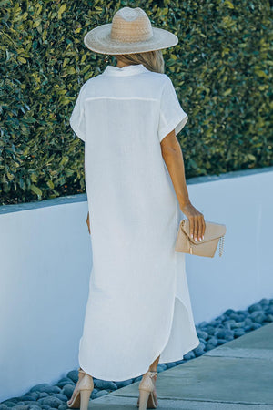 Vacation Mode Slit Maxi Shirt Dress - MXSTUDIO.COM