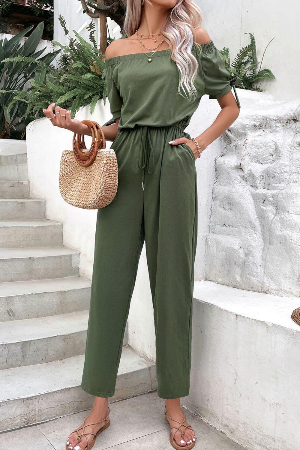 Vacation Mode Straight Leg Off Shoulder Jumpsuit - MXSTUDIO.COM - Stylish Womens Clothing