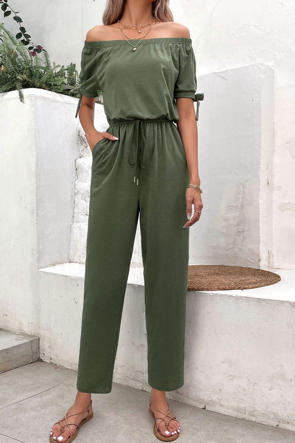 Vacation Mode Straight Leg Off Shoulder Jumpsuit - MXSTUDIO.COM - Stylish Womens Clothing