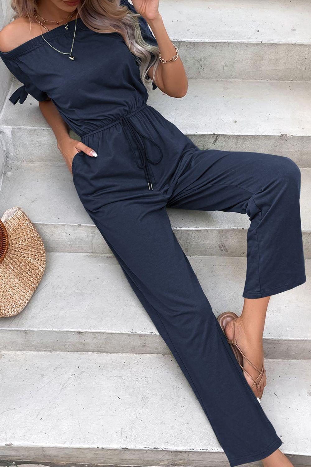 Vacation Mode Straight Leg Off Shoulder Jumpsuit - MXSTUDIO.COM - Stylish Womens Clothing