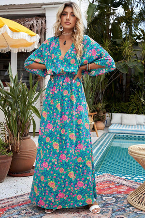 Vacation Ready Floral V-Neck Maxi Dress - MXSTUDIO.COM