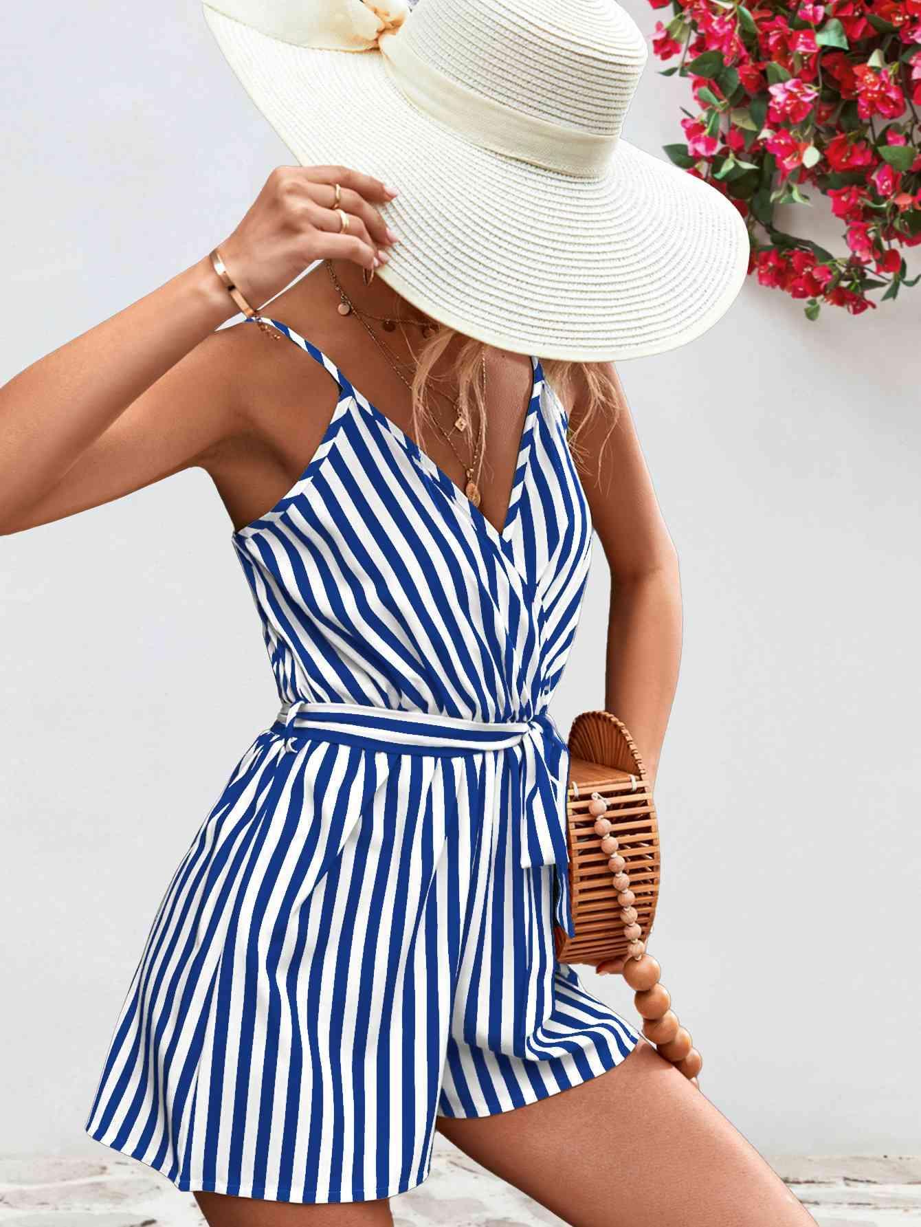 Vacation Staple Sleeveless Striped Romper - MXSTUDIO.COM