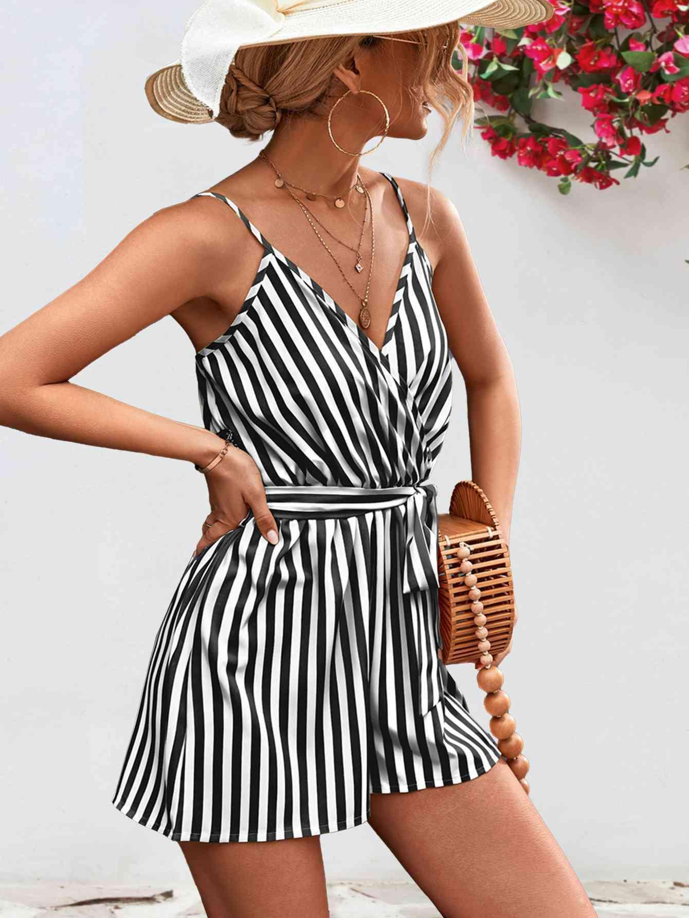 Vacation Staple Sleeveless Striped Romper - MXSTUDIO.COM