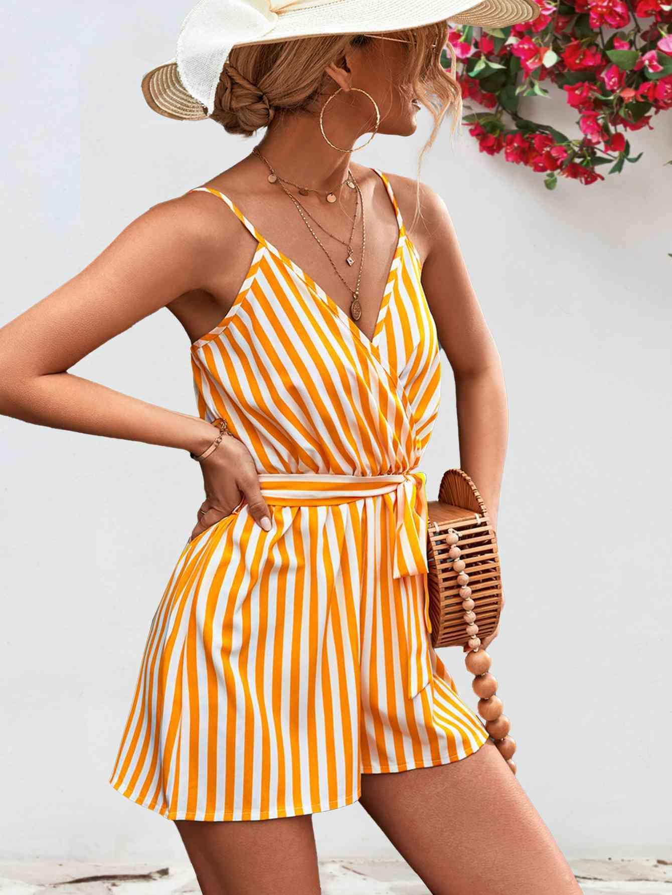 Vacation Staple Sleeveless Striped Romper - MXSTUDIO.COM