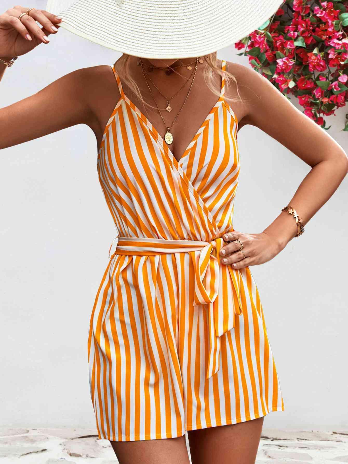 Vacation Staple Sleeveless Striped Romper - MXSTUDIO.COM