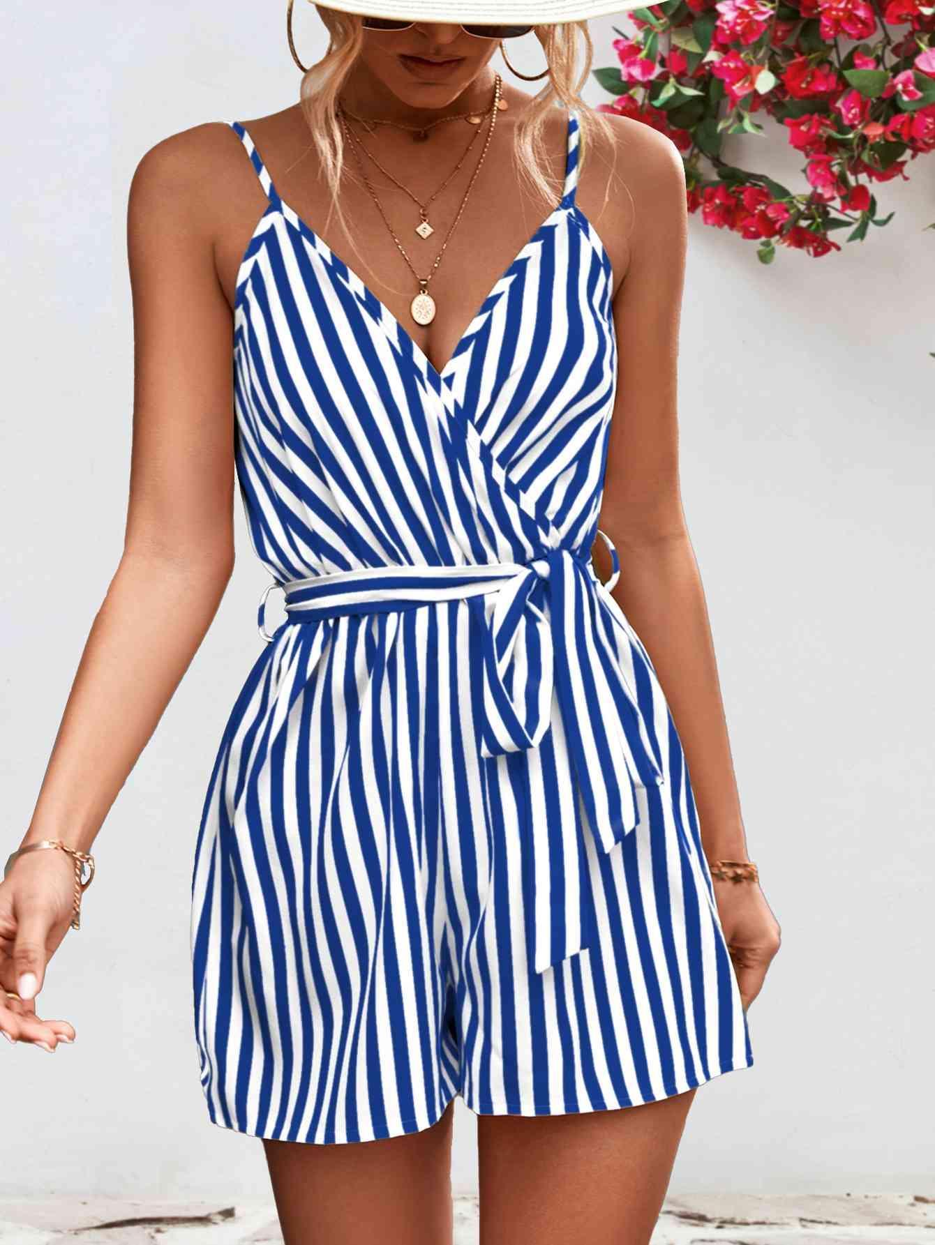 Vacation Staple Sleeveless Striped Romper - MXSTUDIO.COM