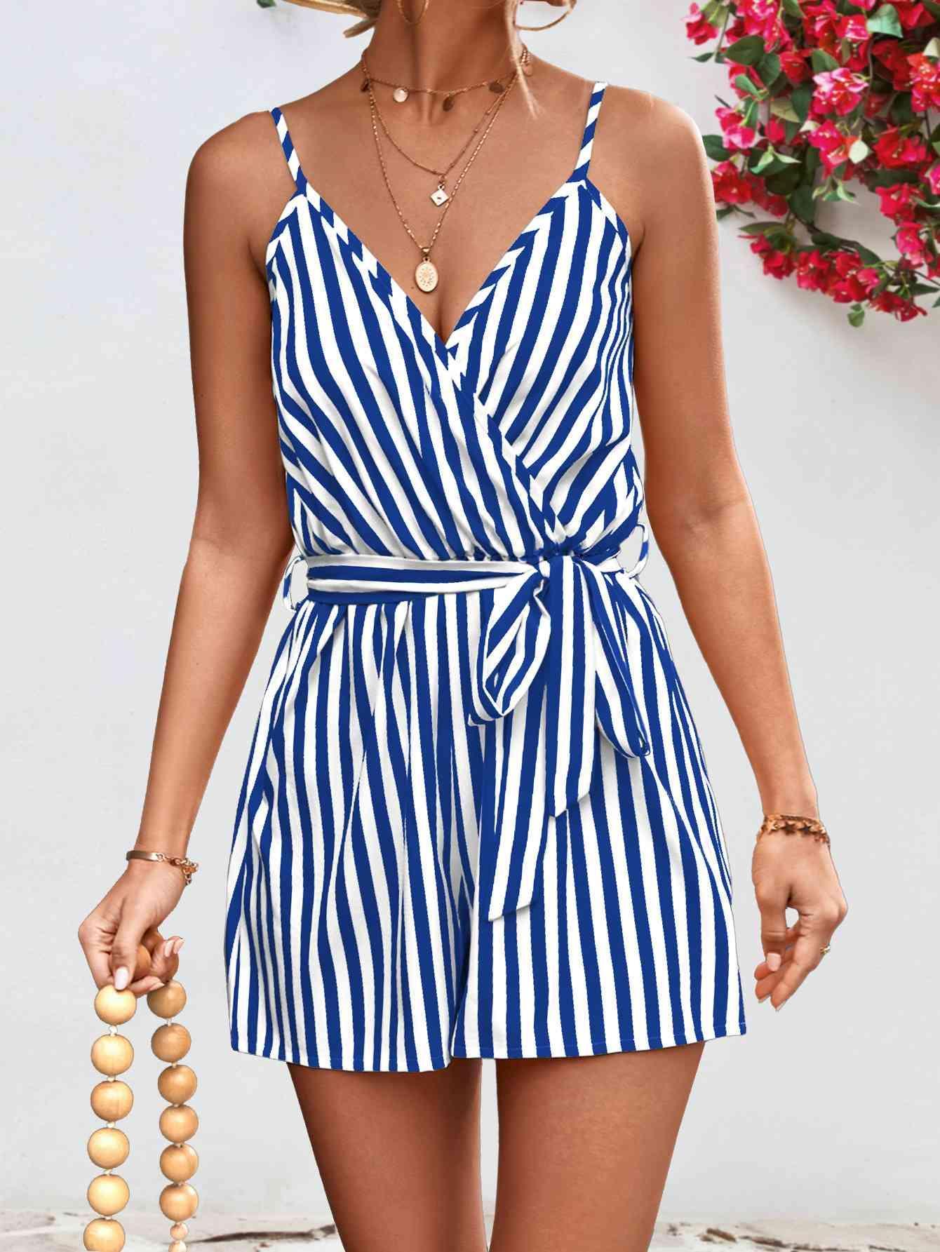 Vacation Staple Sleeveless Striped Romper - MXSTUDIO.COM