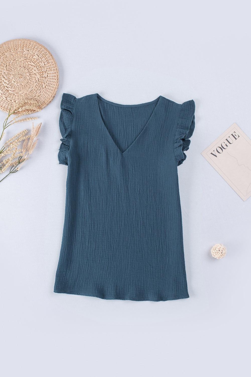 Vacation Staple V Neck Cap Sleeve Blouse - MXSTUDIO.COM