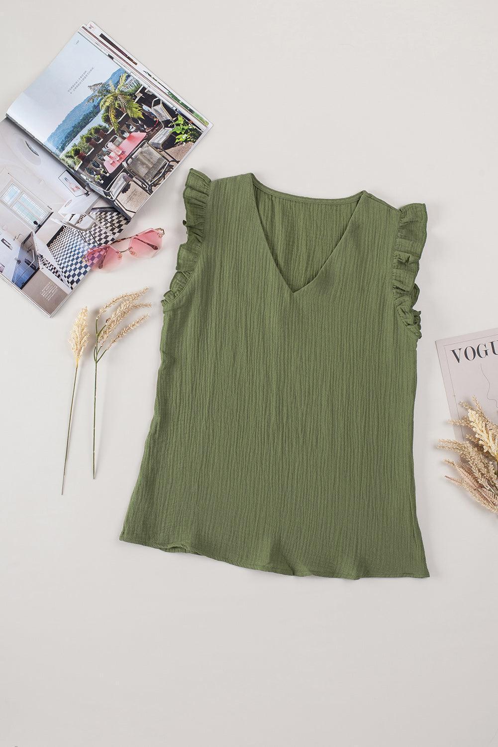 Vacation Staple V Neck Cap Sleeve Blouse - MXSTUDIO.COM