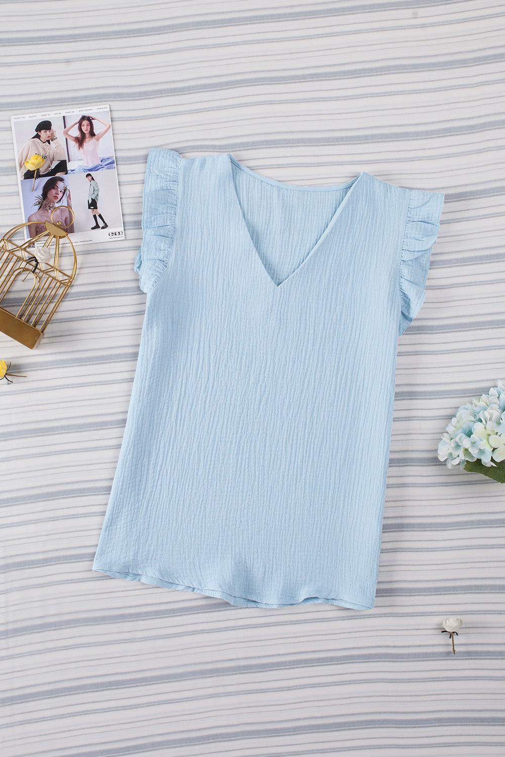 Vacation Staple V Neck Cap Sleeve Blouse - MXSTUDIO.COM