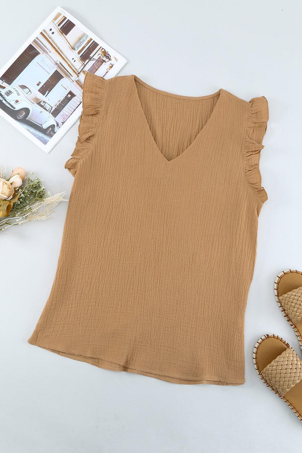 Vacation Staple V Neck Cap Sleeve Blouse - MXSTUDIO.COM