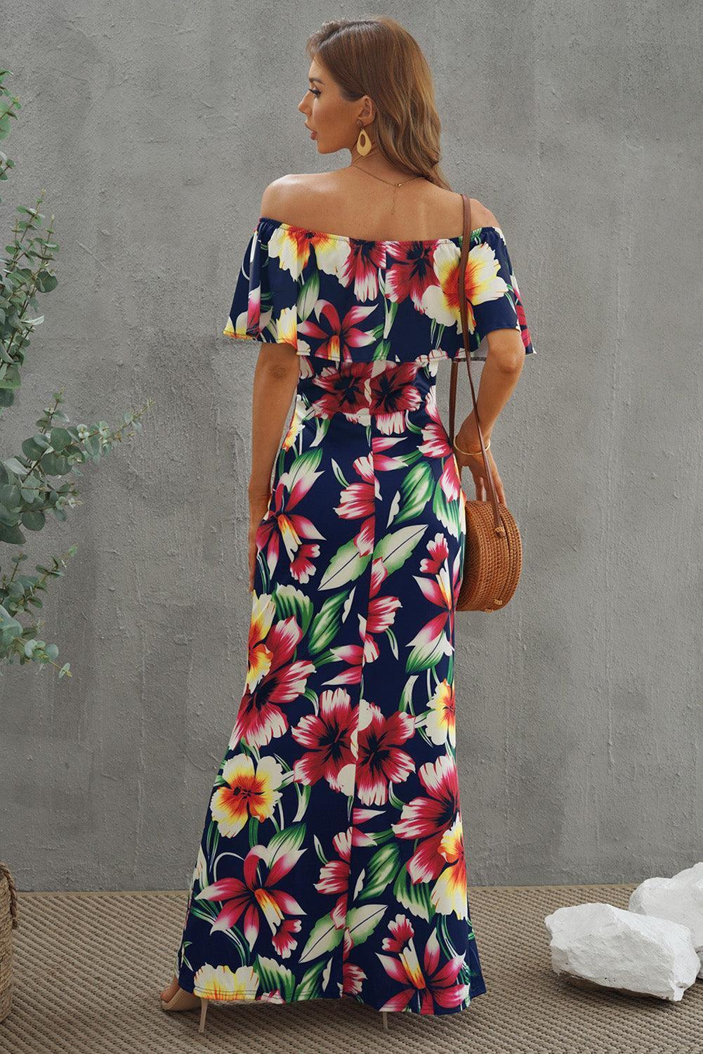 Vacation Trend Floral Off-Shoulder Maxi Dress - MXSTUDIO.COM