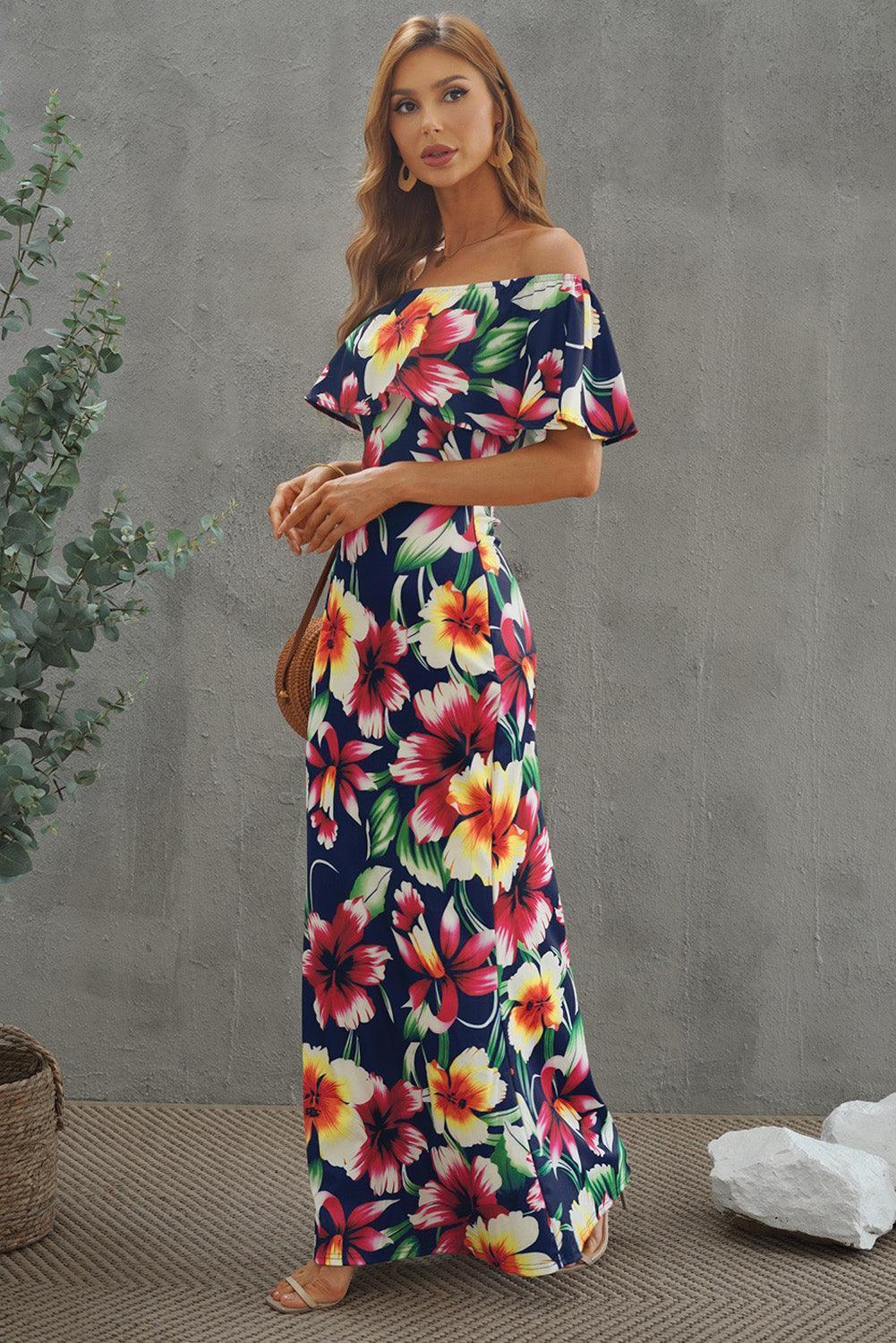 Vacation Trend Floral Off-Shoulder Maxi Dress - MXSTUDIO.COM