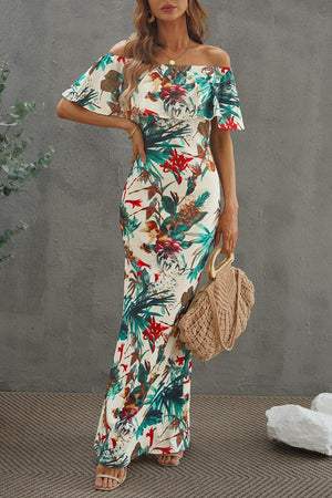 Vacation Trend Floral Off-Shoulder Maxi Dress - MXSTUDIO.COM