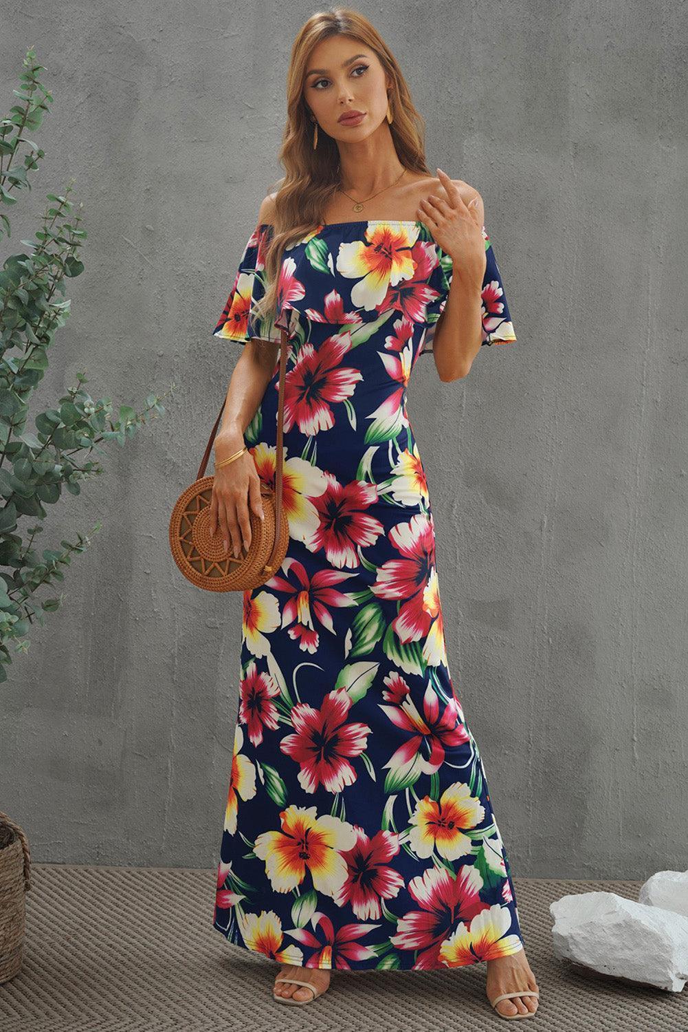 Vacation Trend Floral Off-Shoulder Maxi Dress - MXSTUDIO.COM