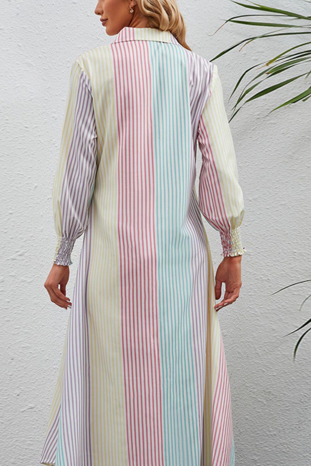 Vacation With Class Stripe Maxi Shirt Dress - MXSTUDIO.COM