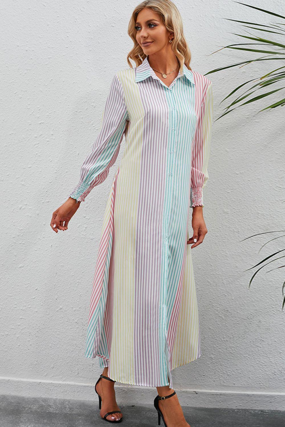 Vacation With Class Stripe Maxi Shirt Dress - MXSTUDIO.COM