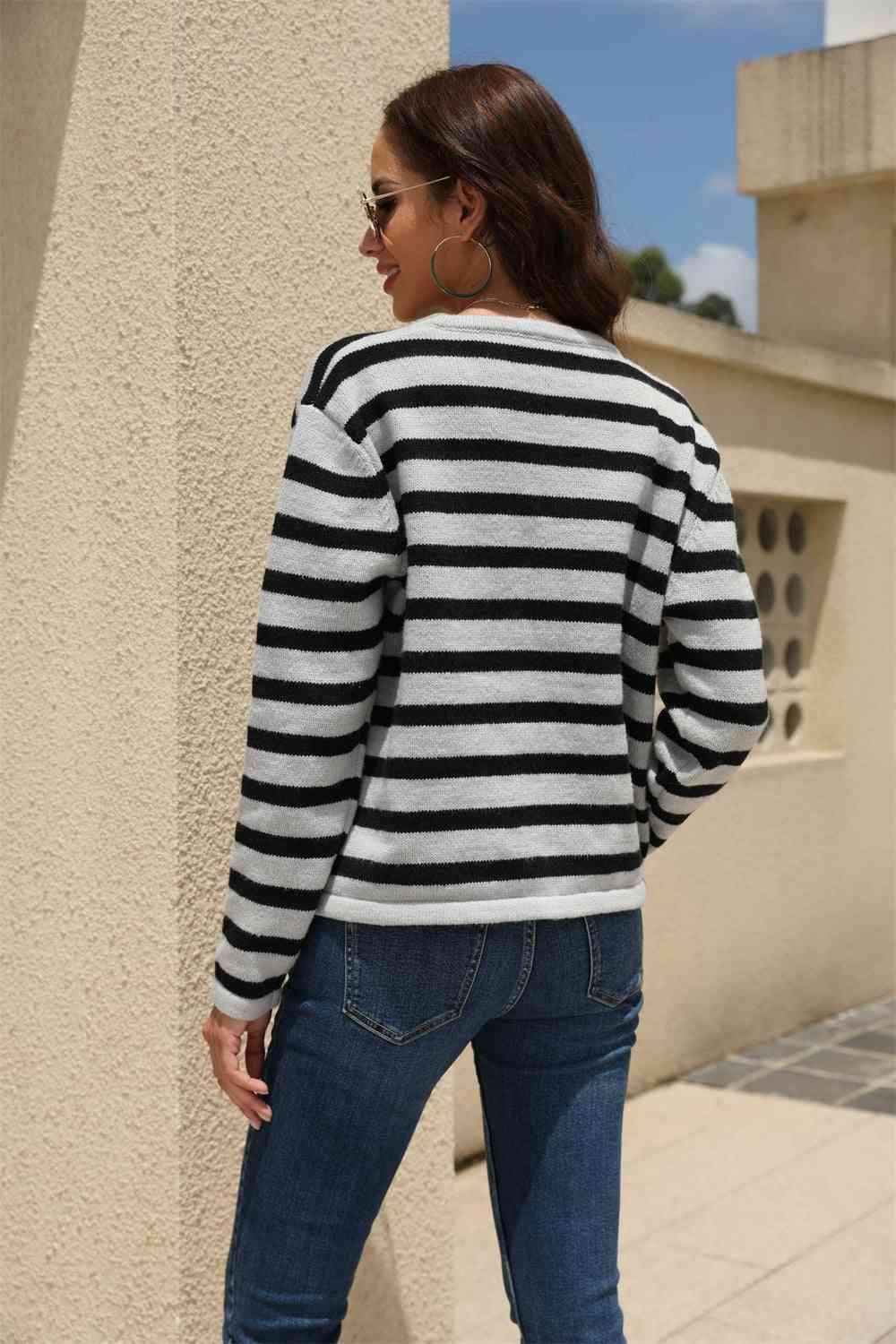 Versatile Button Down Striped Cardigan - MXSTUDIO.COM