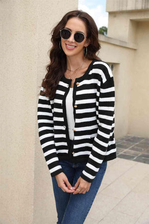 Versatile Button Down Striped Cardigan - MXSTUDIO.COM