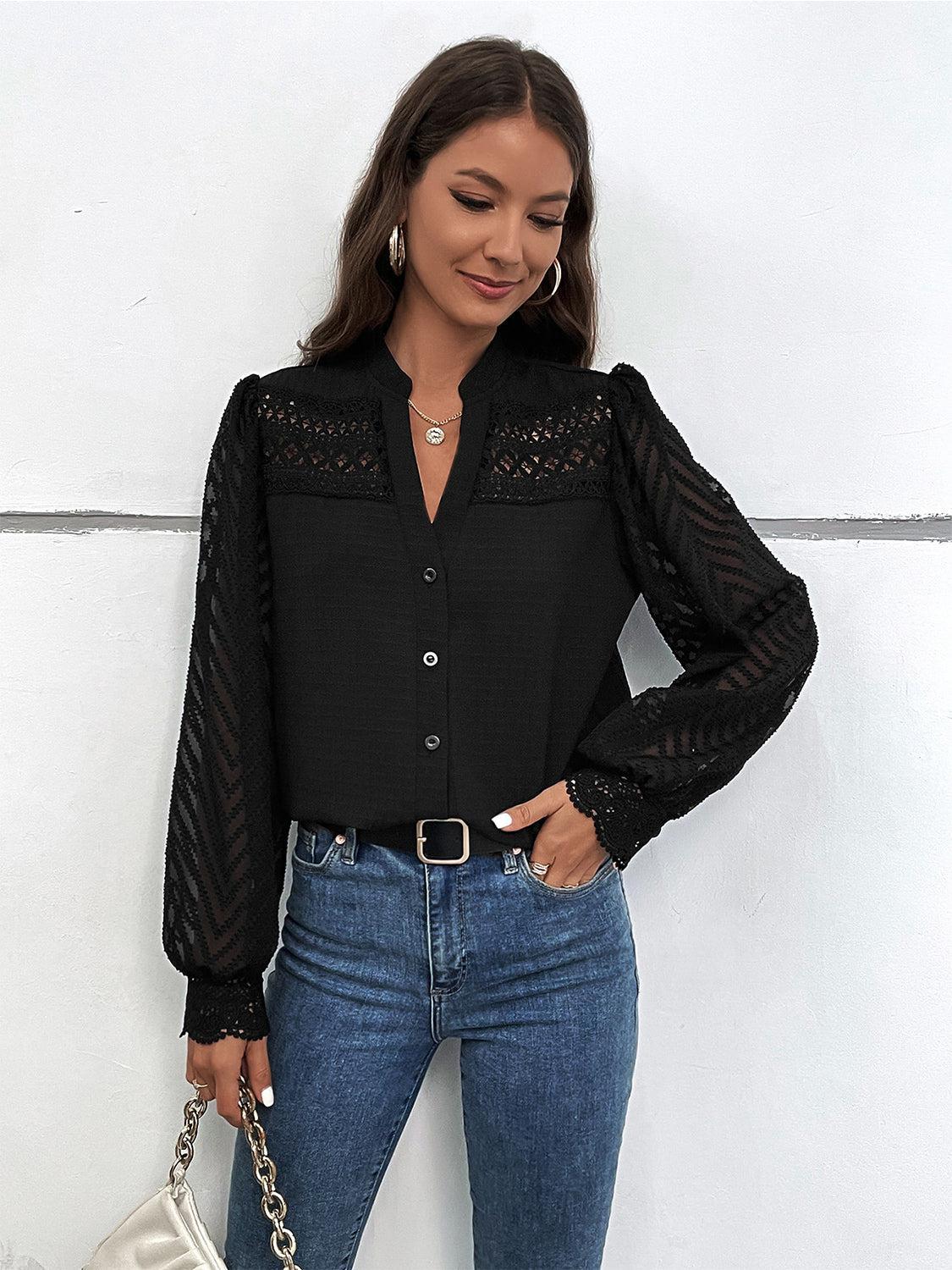 a woman wearing a black shirt and jeans