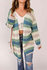 Versatile Layer Open Knit Long Striped Cardigan-MXSTUDIO.COM