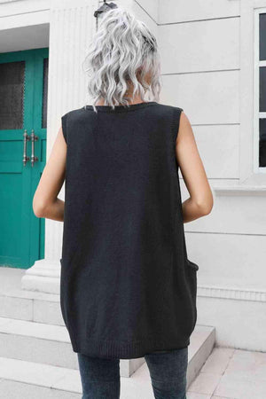 Versatile Sleeveless Black Sweater Vest - MXSTUDIO.COM