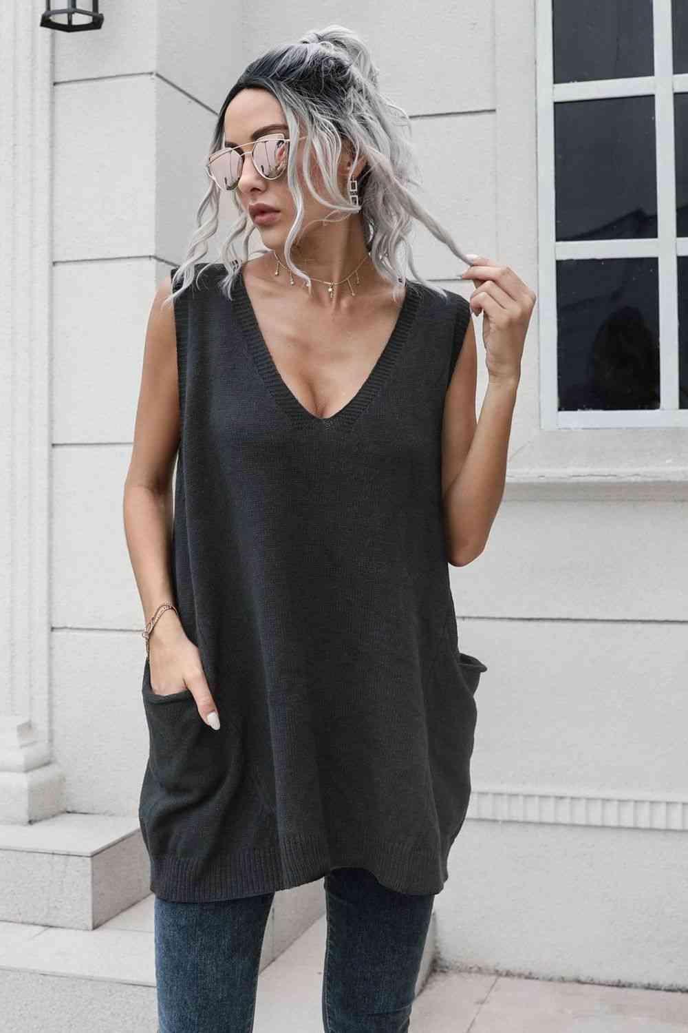 Versatile Sleeveless Black Sweater Vest - MXSTUDIO.COM