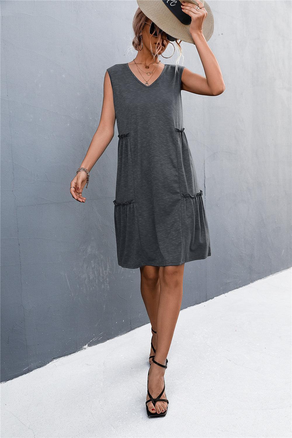 Versatile V-Neck Sleeveless Dress - MXSTUDIO.COM