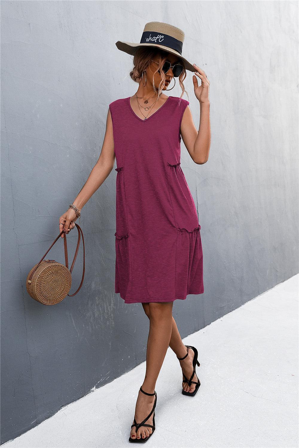 Versatile V-Neck Sleeveless Dress - MXSTUDIO.COM