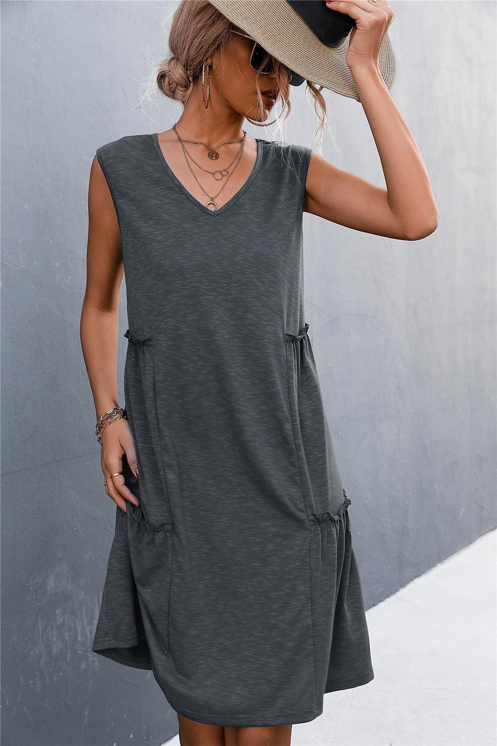 Versatile V-Neck Sleeveless Dress - MXSTUDIO.COM