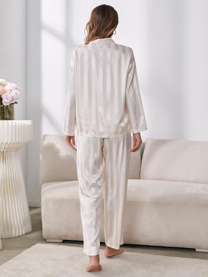 Vertical Stripe White Shirt And Pants Pajama Set - MXSTUDIO.COM