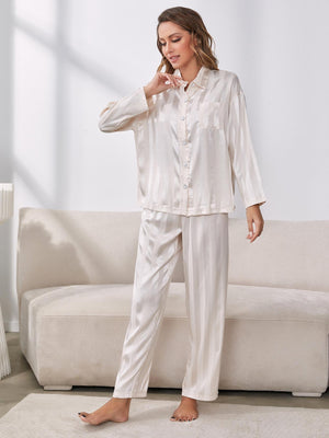 Vertical Stripe White Shirt And Pants Pajama Set - MXSTUDIO.COM