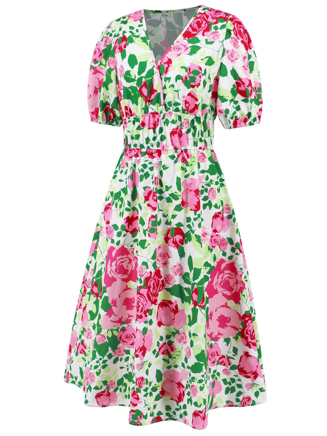 a floral print dress with short sleeves