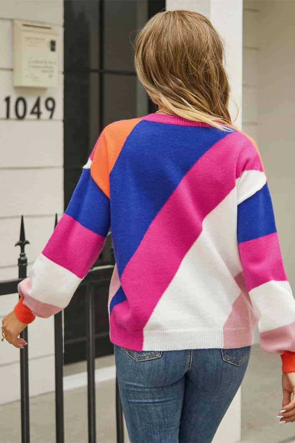 Vibrant Autumn Ribbed Color Block Sweater - MXSTUDIO.COM