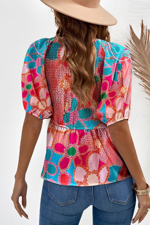 Vibrant Babydoll Half Puff Sleeve Blouse - MXSTUDIO.COM