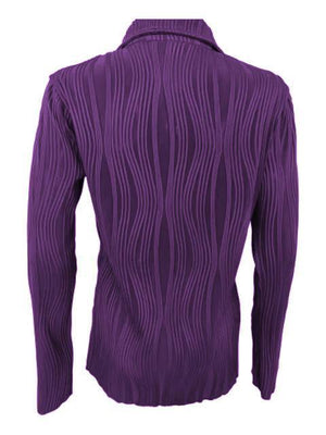 a purple shirt with a wavy pattern on it