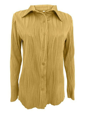 a women's shirt with a pleated collar