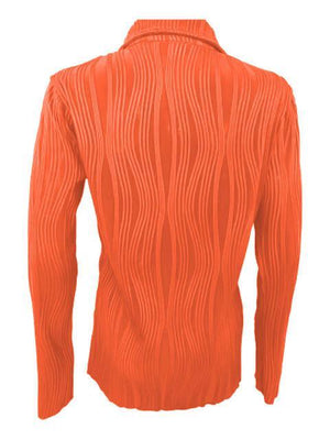 an orange shirt with wavy lines on it