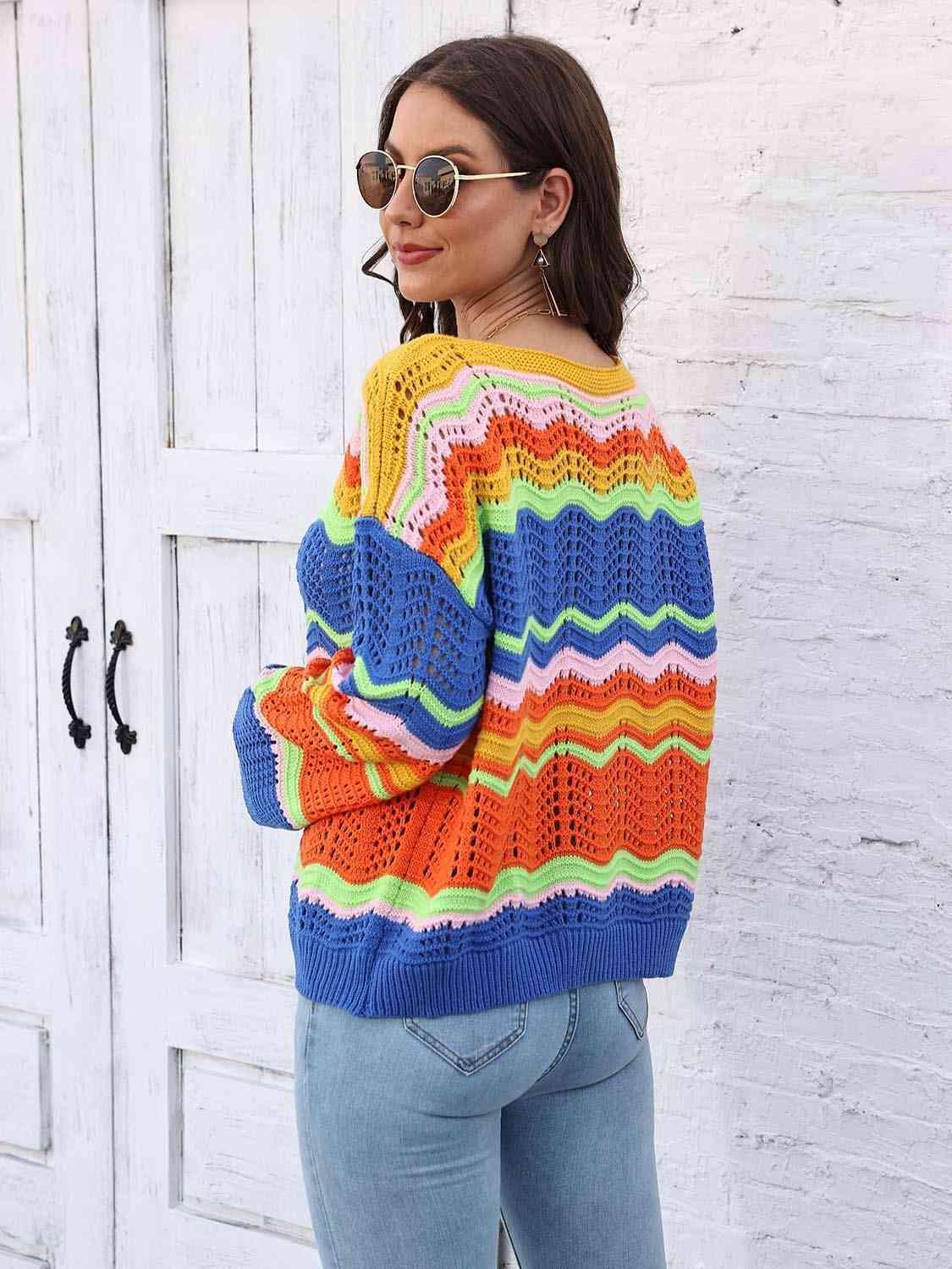 Vibrant Comfort Open Knit Pullover Sweater - MXSTUDIO.COM