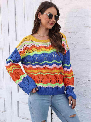 Vibrant Comfort Open Knit Pullover Sweater - MXSTUDIO.COM