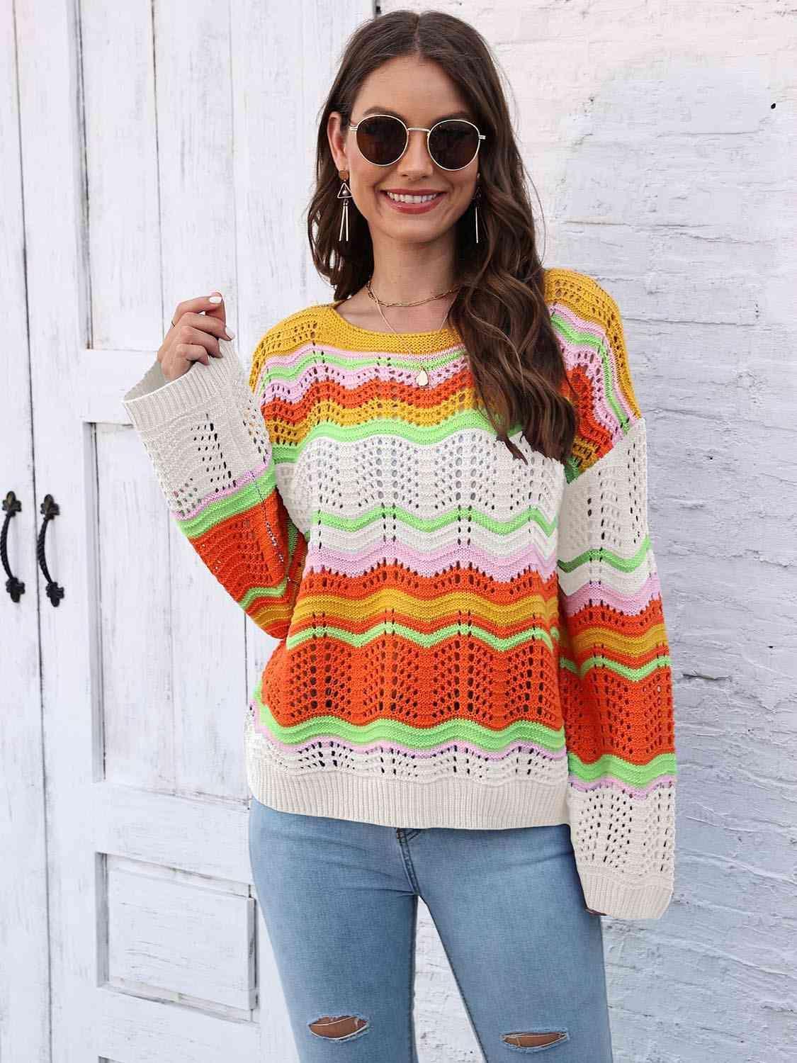 Vibrant Comfort Open Knit Pullover Sweater - MXSTUDIO.COM