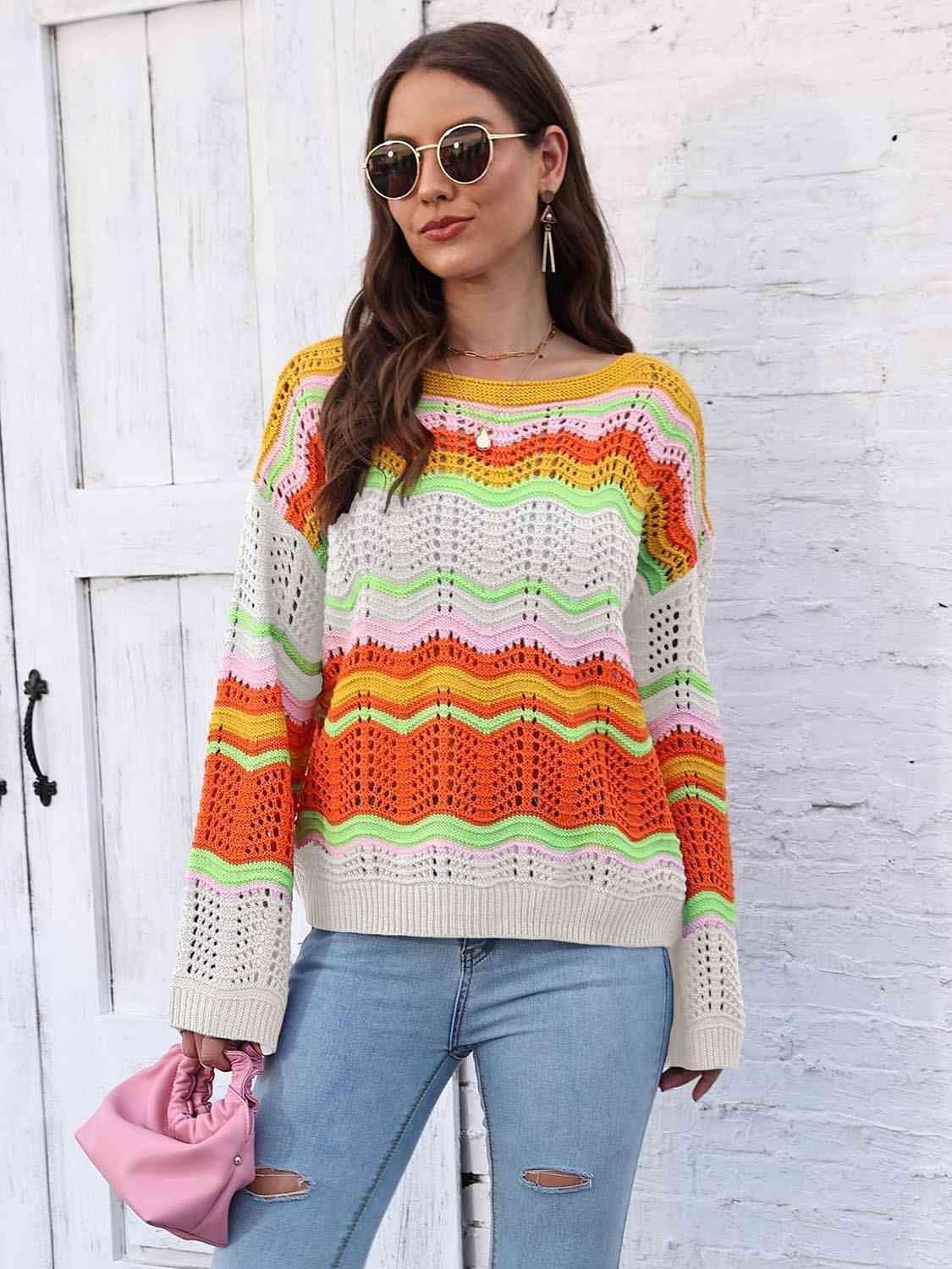 Vibrant Comfort Open Knit Pullover Sweater - MXSTUDIO.COM